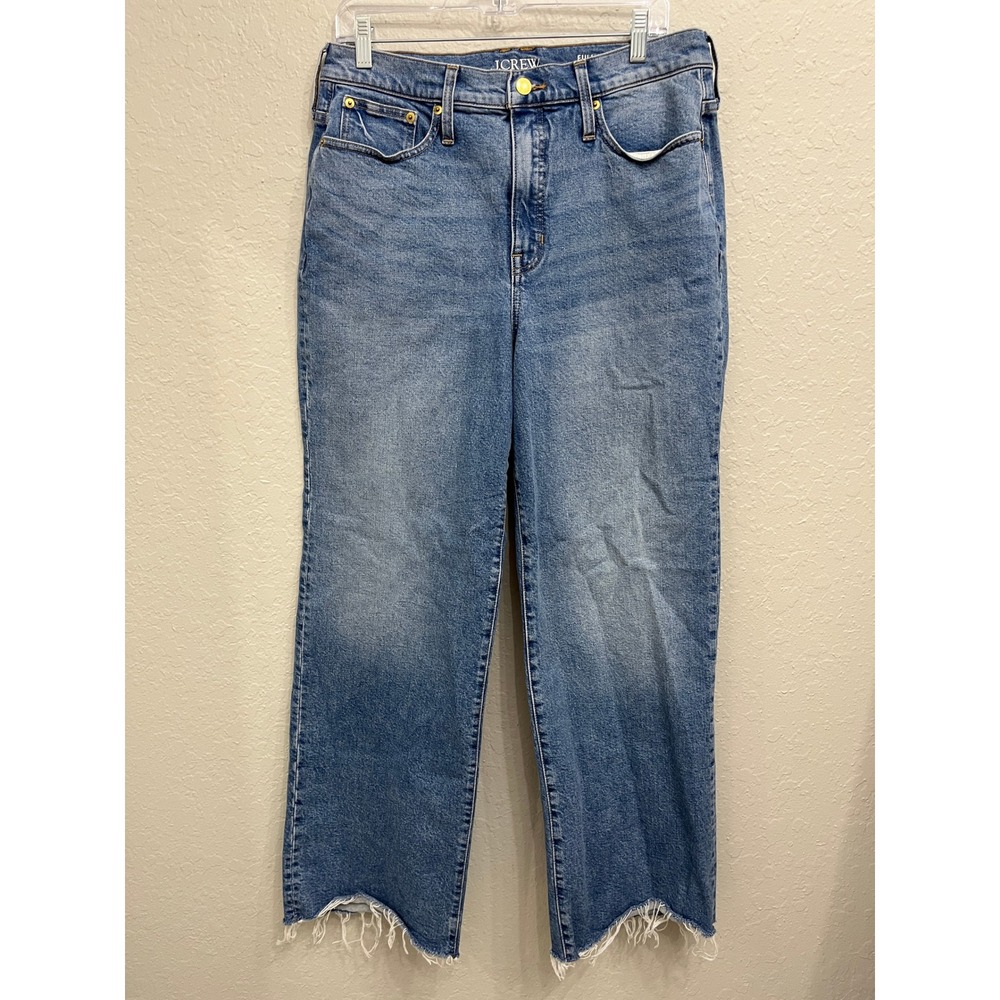 J.Crew Womens Slim Wide Leg Jeans size 31 Medium Wash Raw Hem High Rise